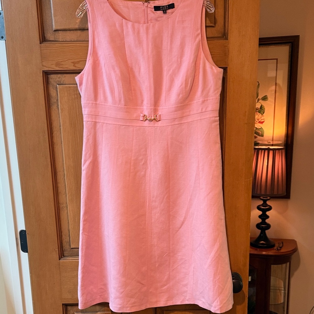Alex Marie Sleeveless Light Pink Midi Dress with Waist Accent